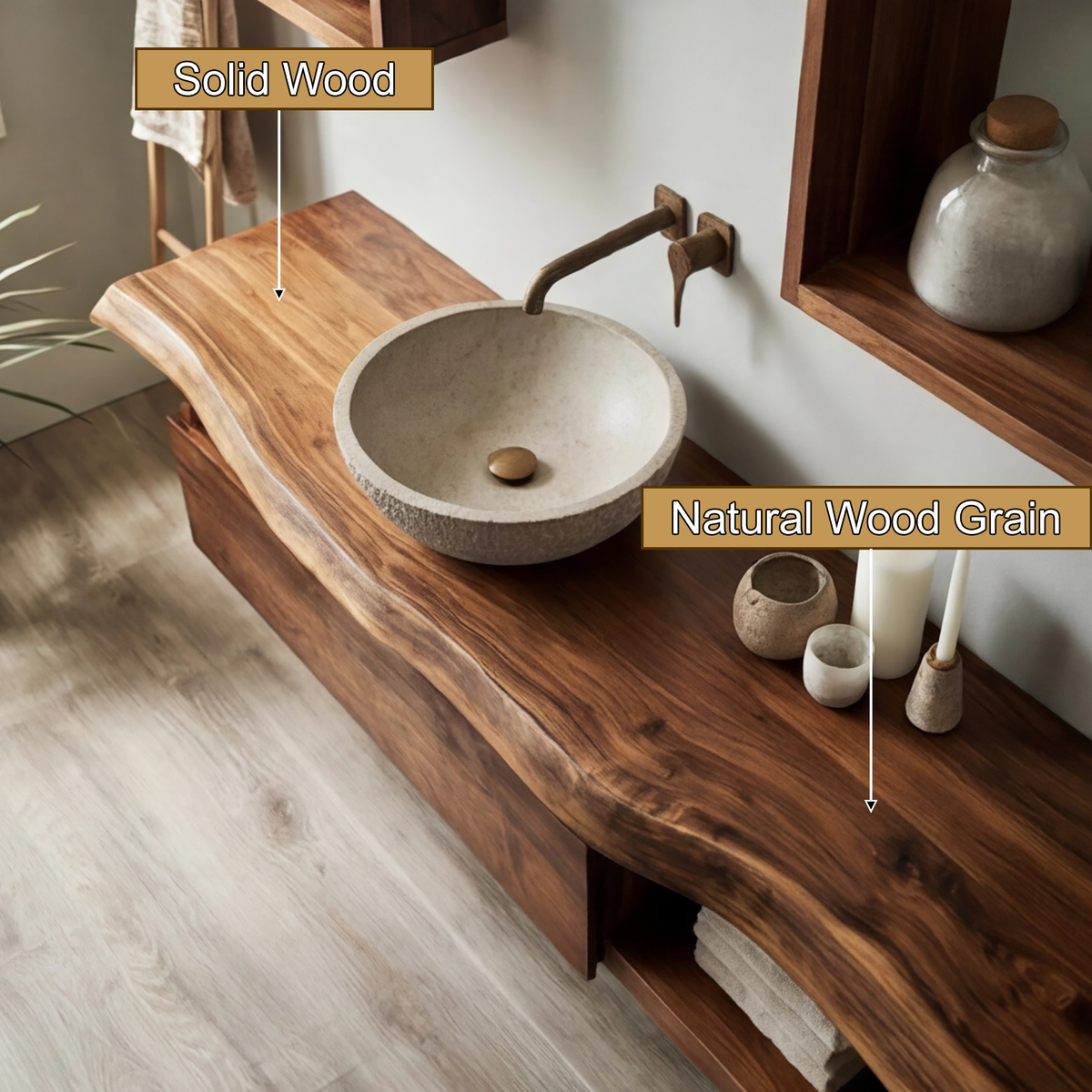 Aurelion Live Edge Solid Wood Floating Bathroom Vanity With Drawers SPA943999