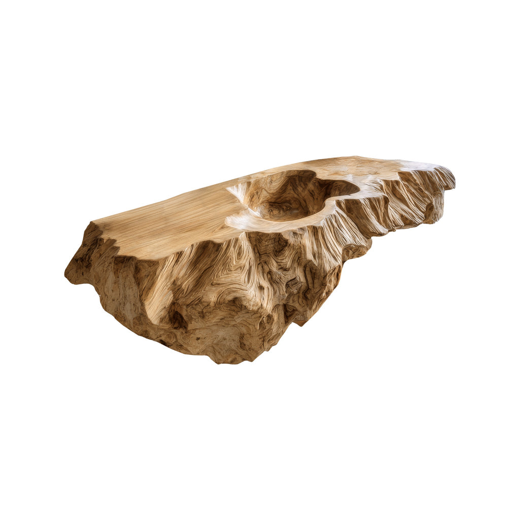 Averon Organic Carved Solid Wood Floating Bathroom Vanity With Integrated Sink