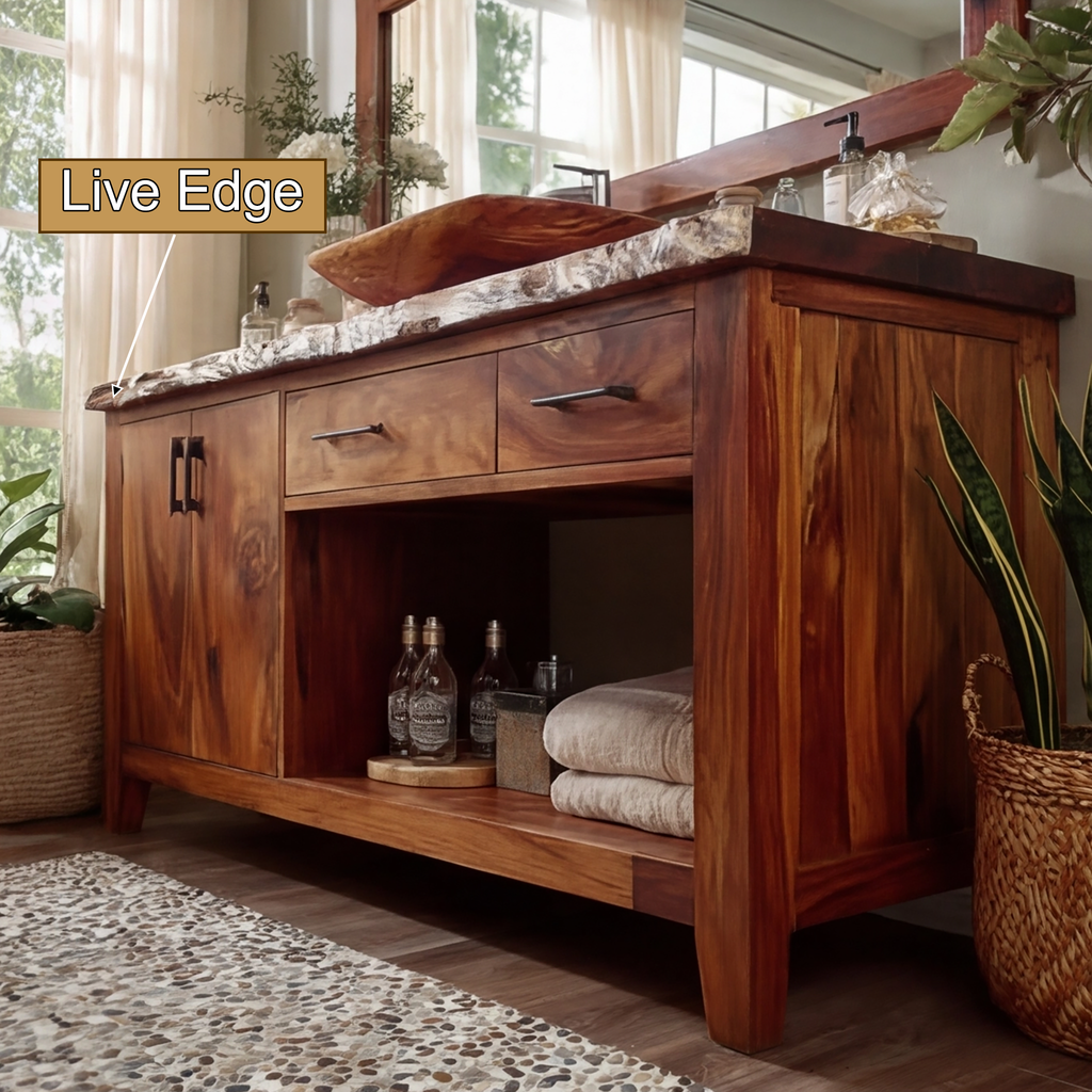Eldorin Live Edge Solid Wood Freestanding Bathroom Vanity With Cabinet