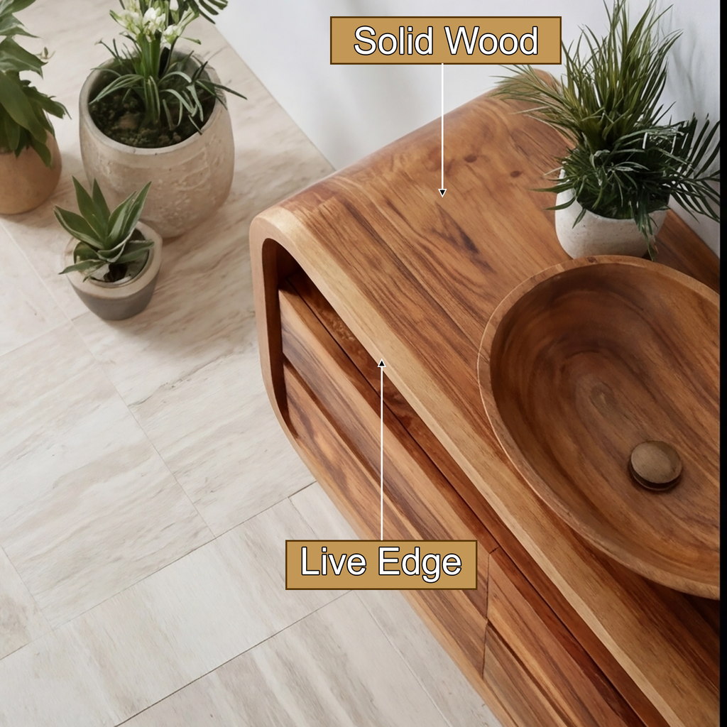 Elyron Sculpted Solid Wood Floating Bathroom Vanity With Drawers