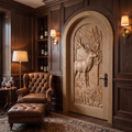 Highcrest Handcrafted Solid Wood Deer Landscape Arched Single Door