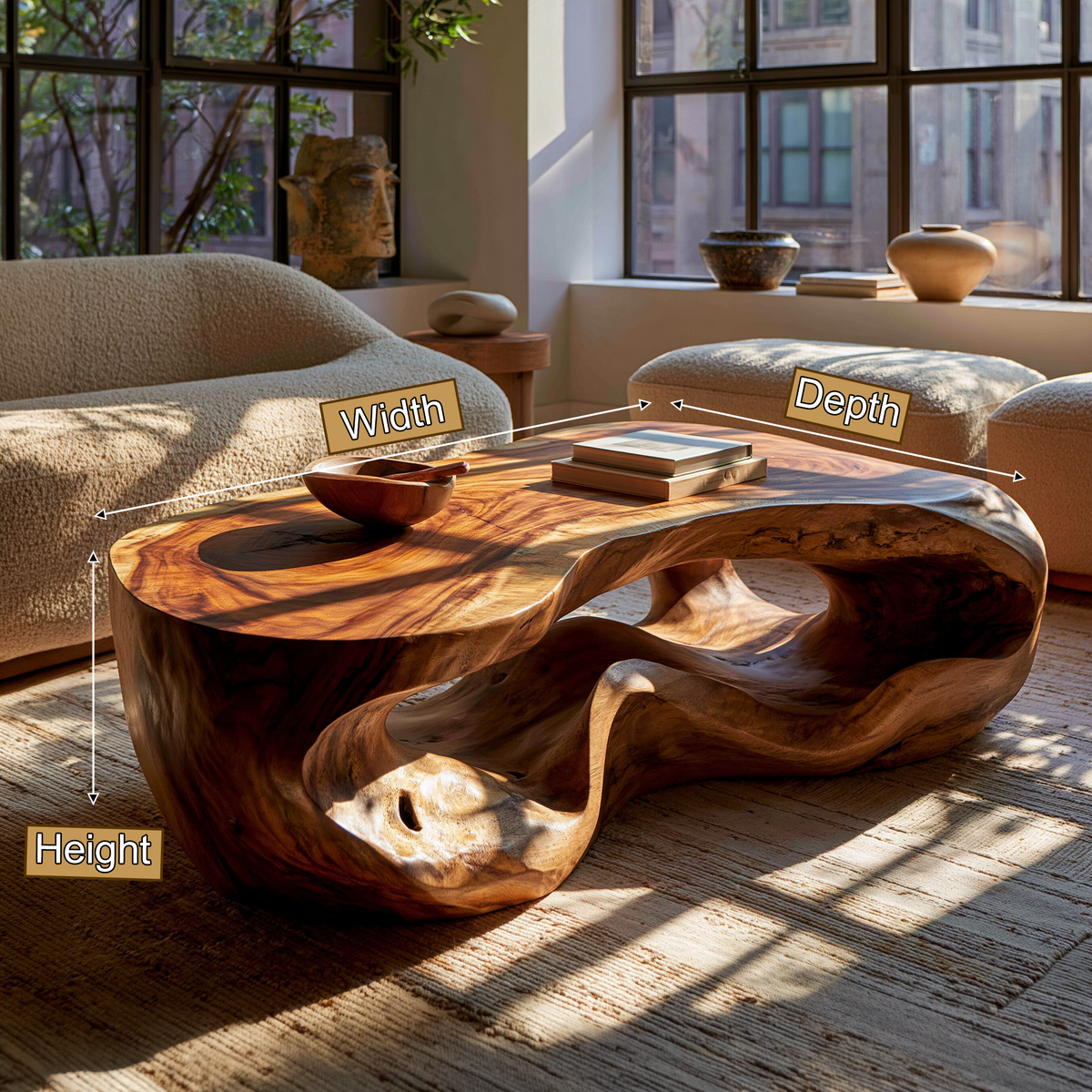 Kaelith Sculpted Solid Wood Coffee Table