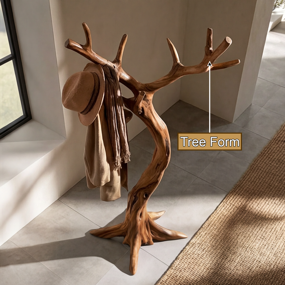 Lunareth Sculpted Solid Wood Tree Coat Rack