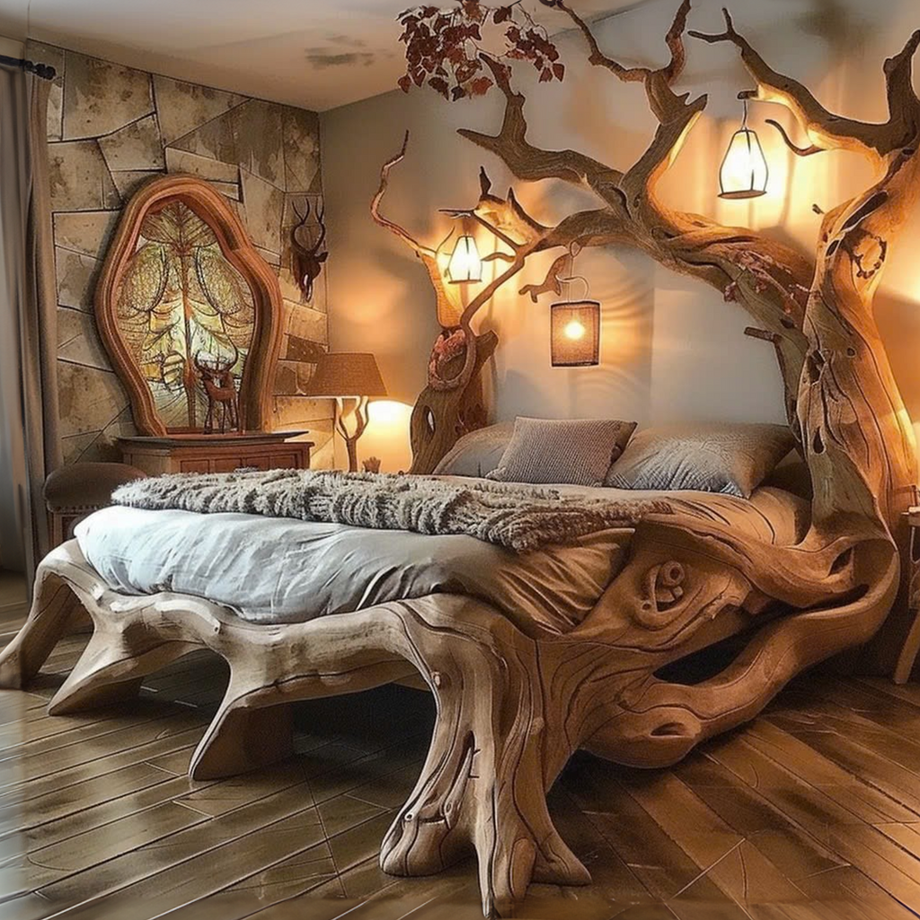 Rustic Solid Wood Bed Frame Queen Bed Vintage Housewarming Gift ...