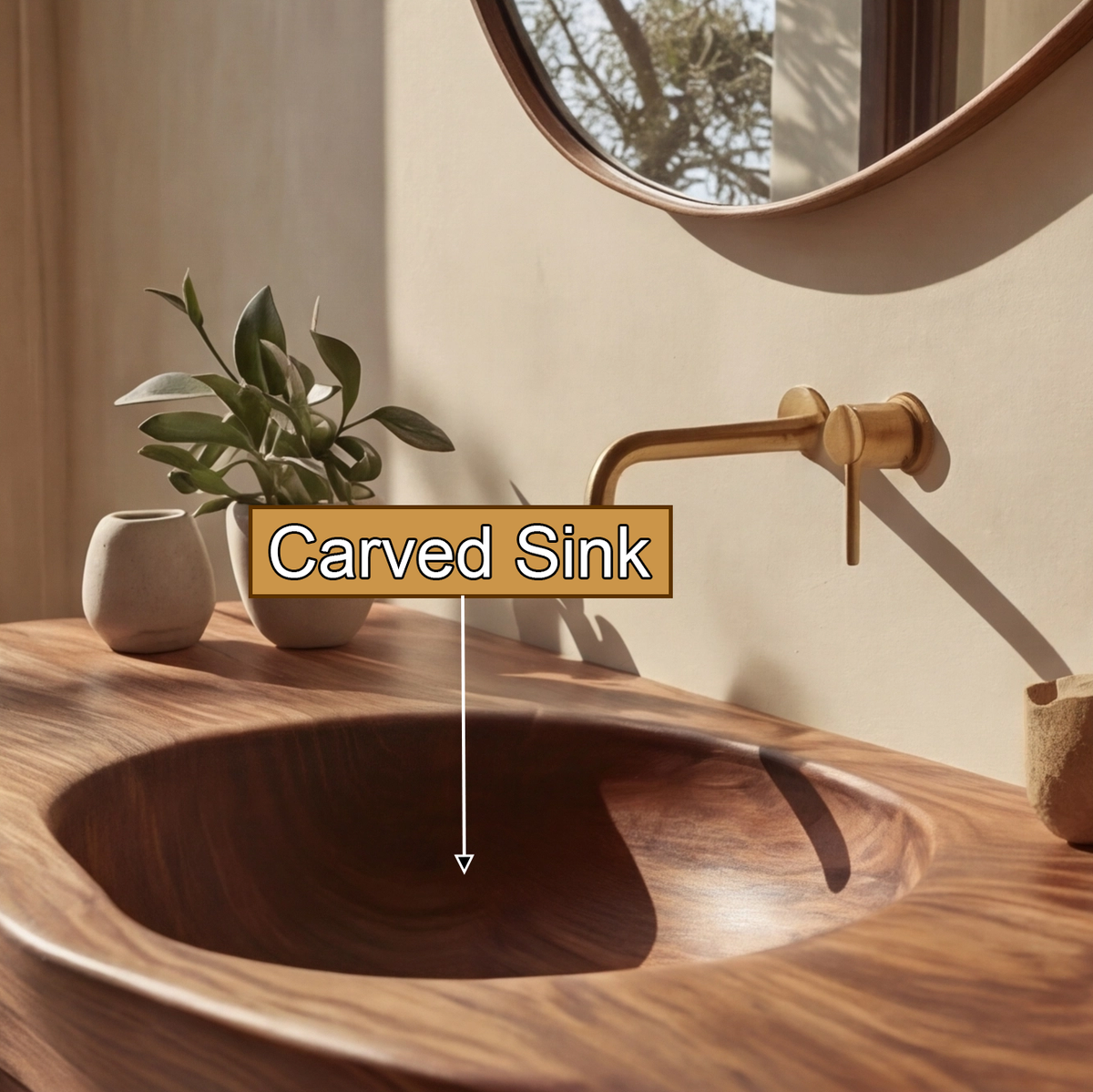 Solene Sculpted Solid Wood Floating Bathroom Vanity With Integrated Sink And Open Storage