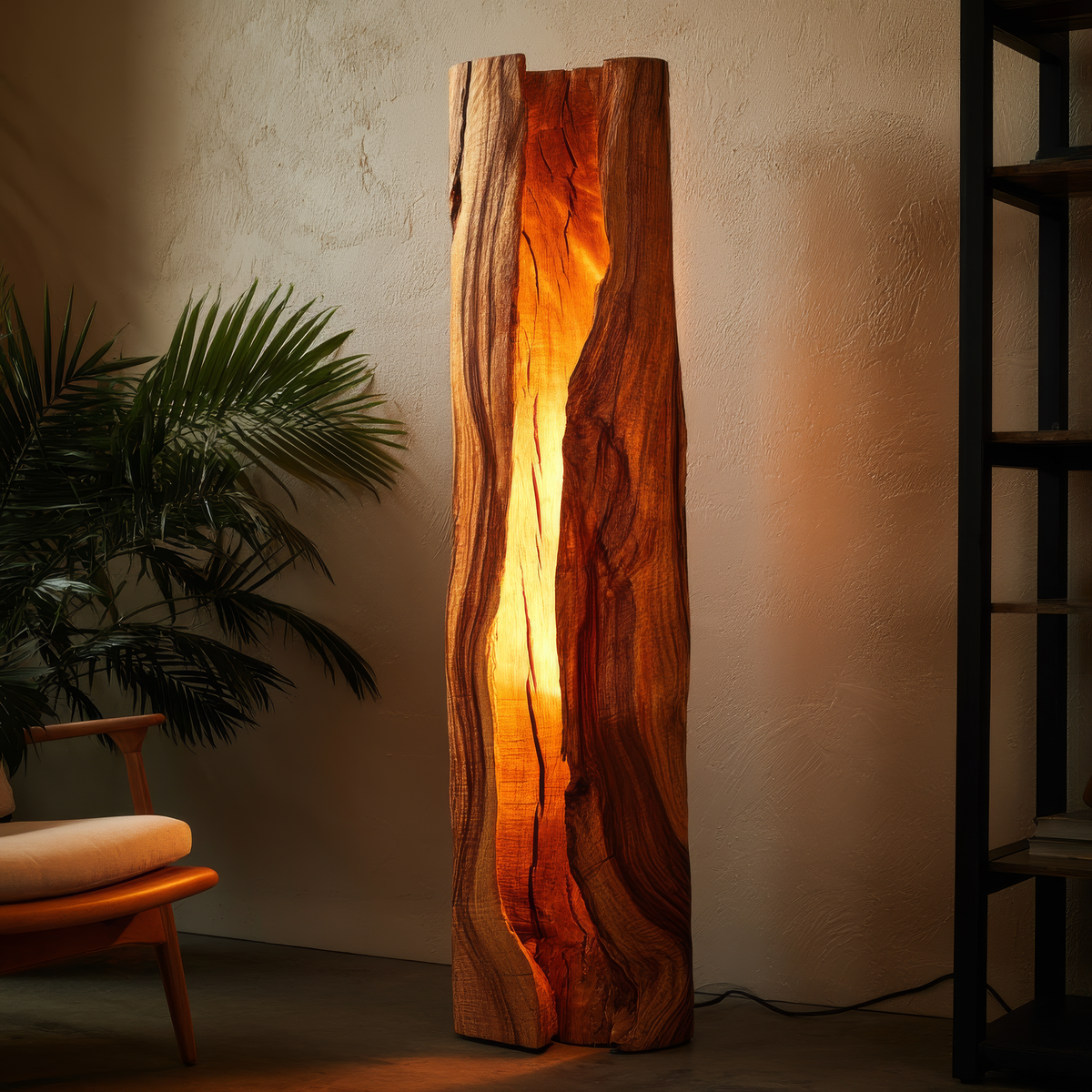 Solvaryn Sculpted Live Edge Integrated LED Wood Floor Lamp