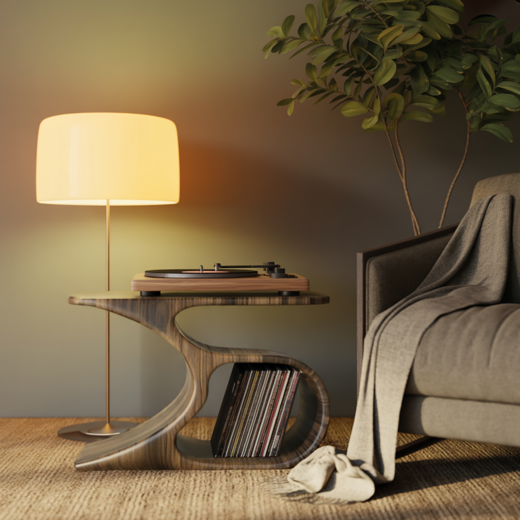Sonatone Sculpted Solid Wood Record Player Stand With Storage
