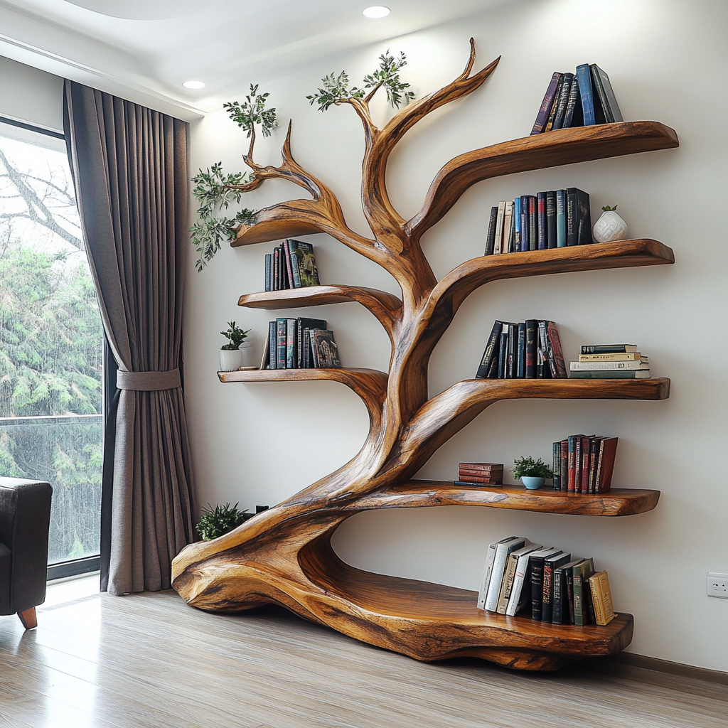 Sylvara Flow Handcrafted Live Edge Tree Bookshelf
