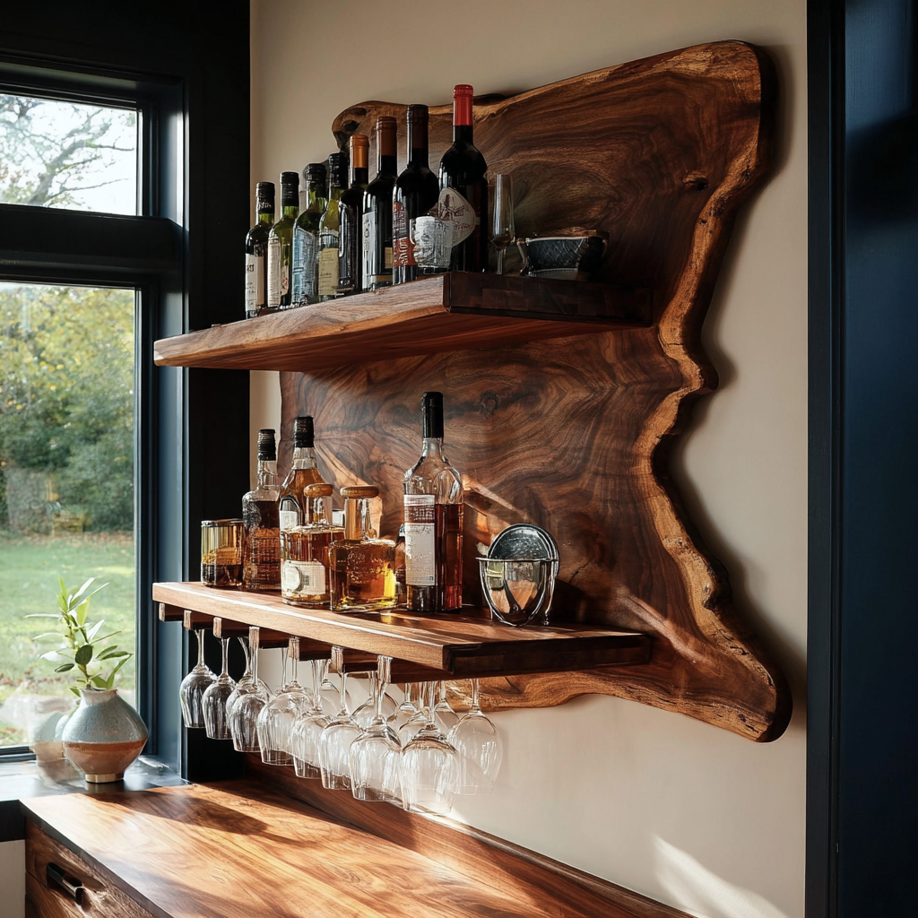 Thornmere Live Edge Handcrafted Floating Wine Shelf SPA623534