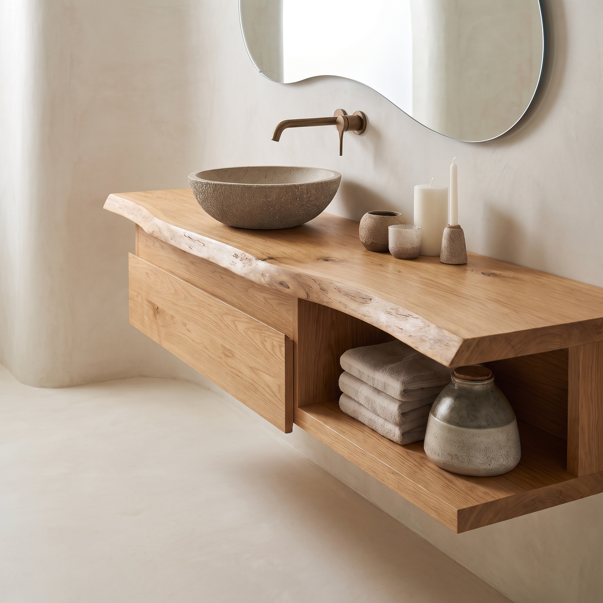 Aurelion Live Edge Solid Wood Floating Bathroom Vanity With Drawers SPA943999