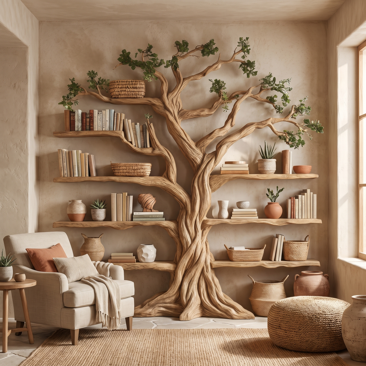 Eldrathen Sculpted Solid Wood Tree Bookshelf