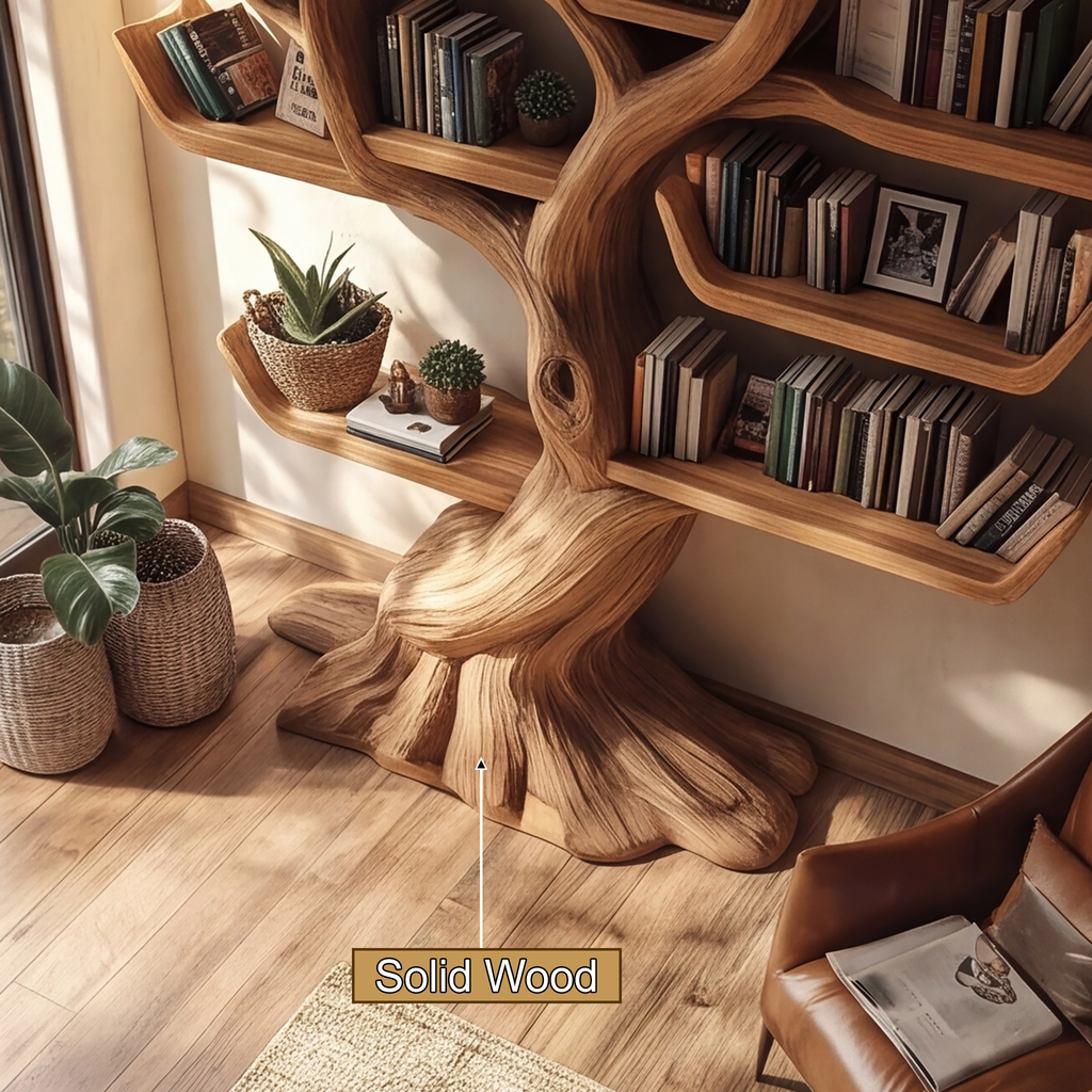 Verdantris Sculpted Solid Wood Tree Bookshelf