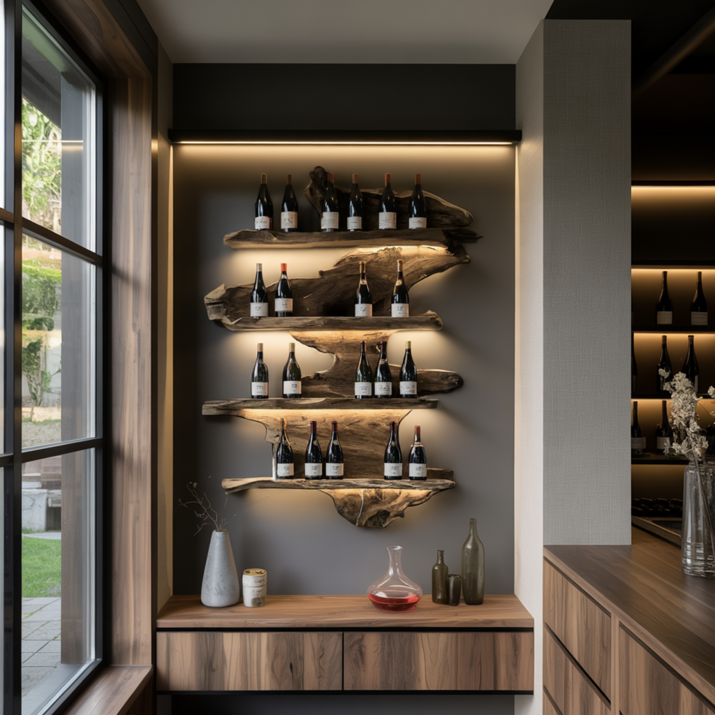 Vineflow Live Edge Floating Wine Rack Holder