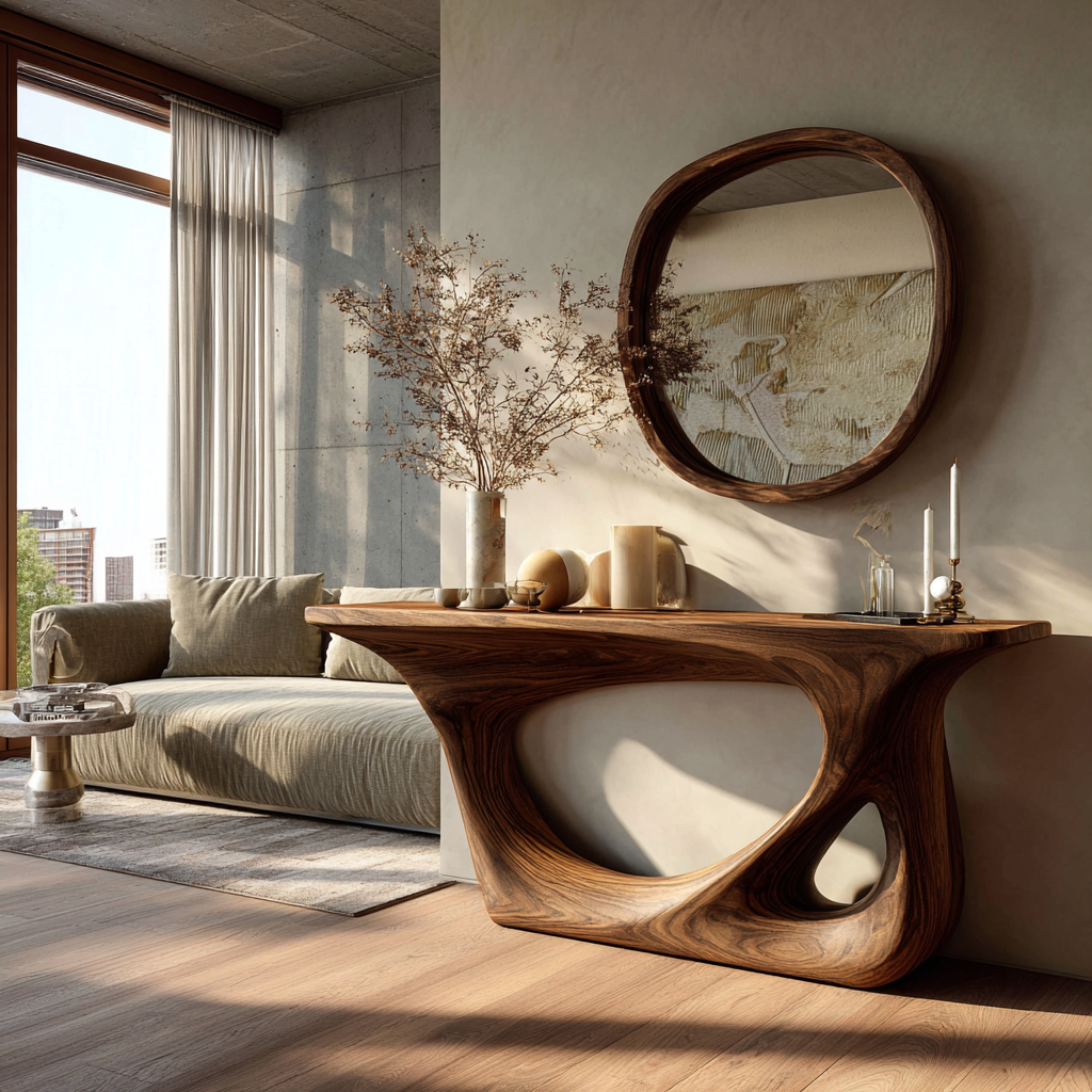 Virel Sculpted Solid Wood Console Table