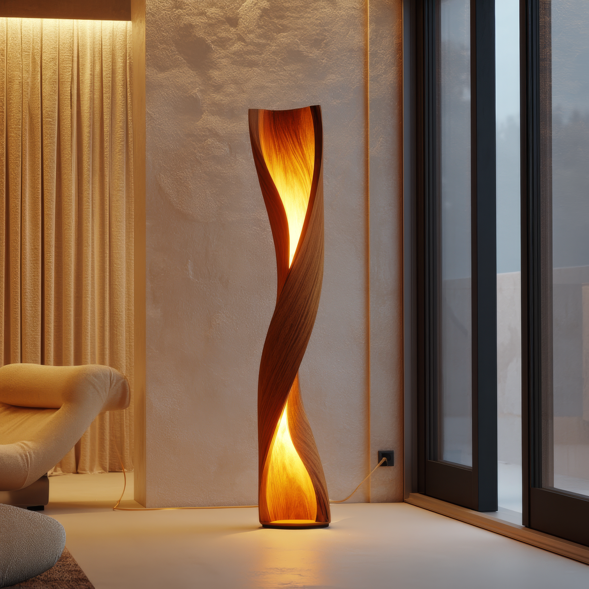 Zerathis Sculpted Integrated LED Wood Floor Lamp