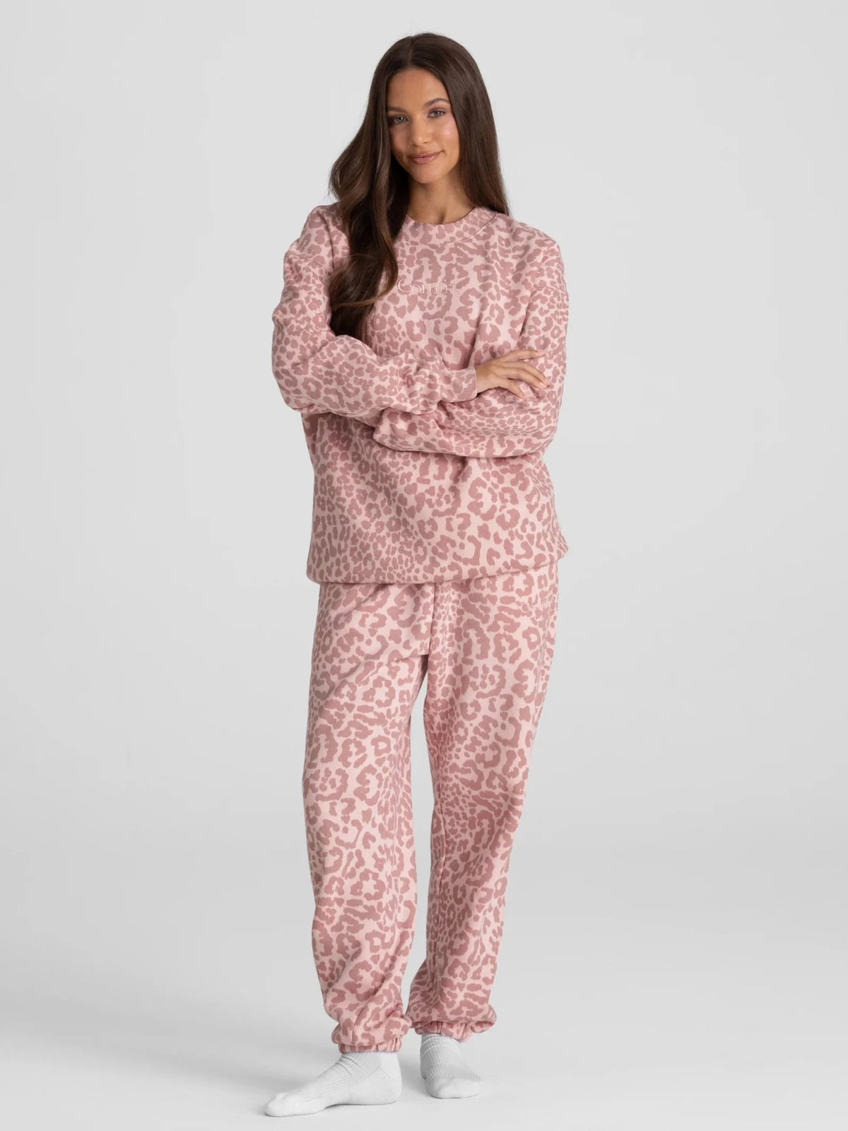 Leopard Print Jogger Sweatpants - Blush