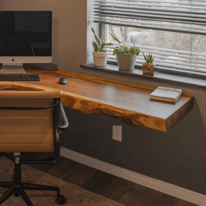 Modern Live Edge Corner Desk With Floating Wood Design For Home Office