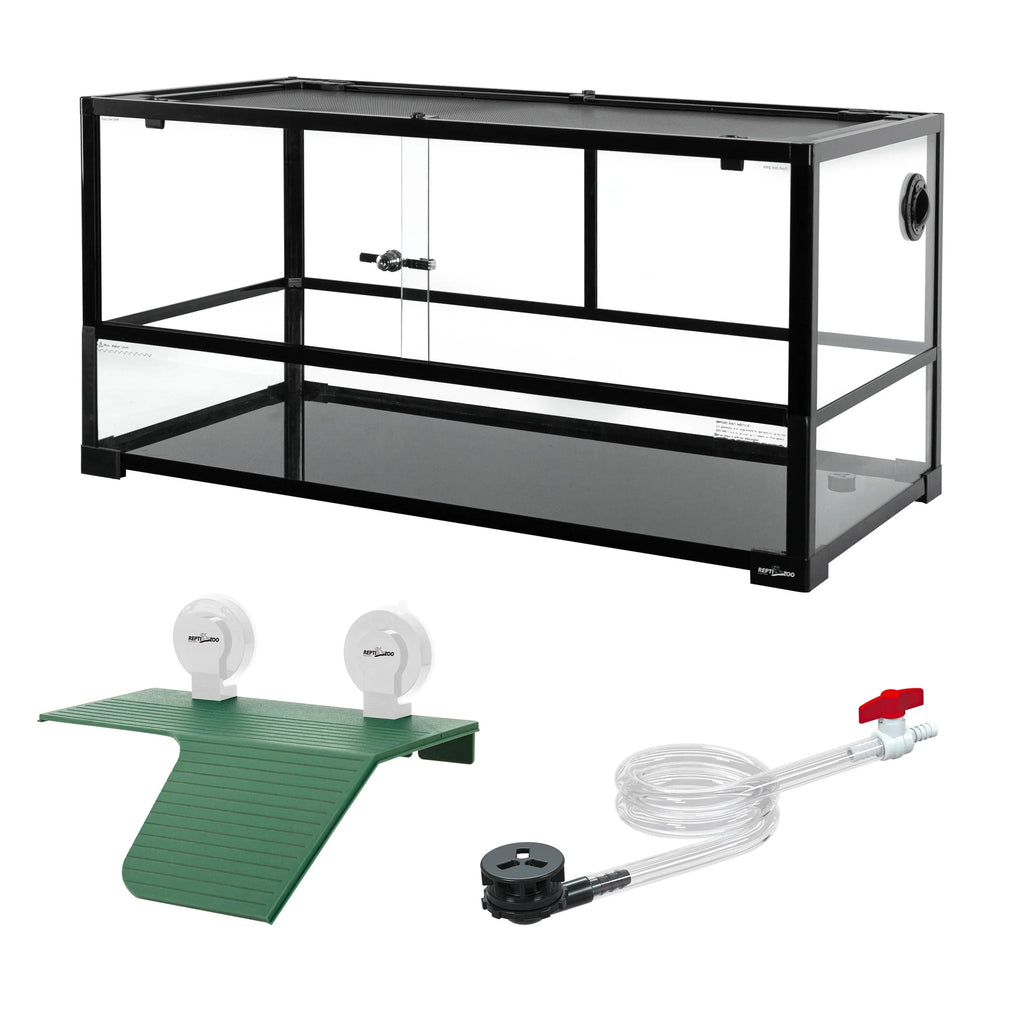 REPTIZOO 40 Gallon Large Turtle Tank With Basking Platform, Black