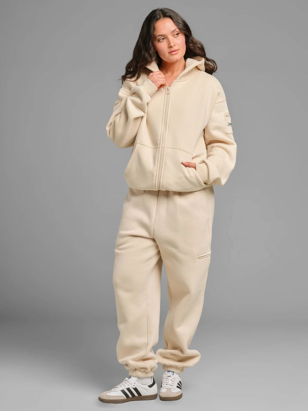 Zip Front Hoodie - Bone