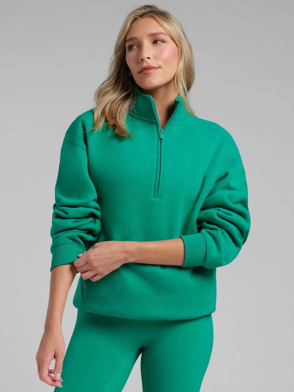 Quarter-Zip Mock Neck Sweatshirt - Green