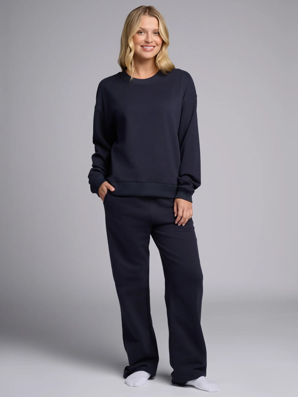 Lightweight Cropped Crewneck - Navy