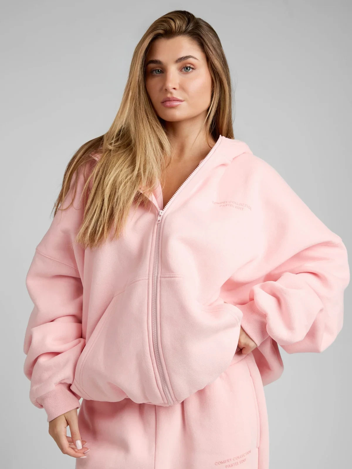 Zip-Front Hoodie - Bubblegum