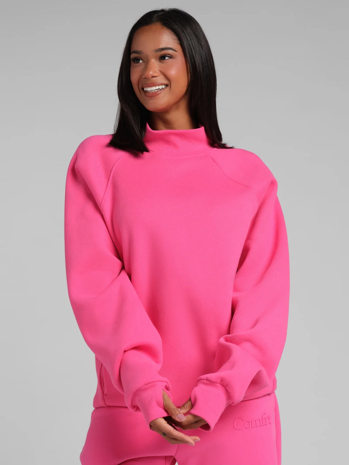 Mock Neck Sweatshirt - Hot Pink