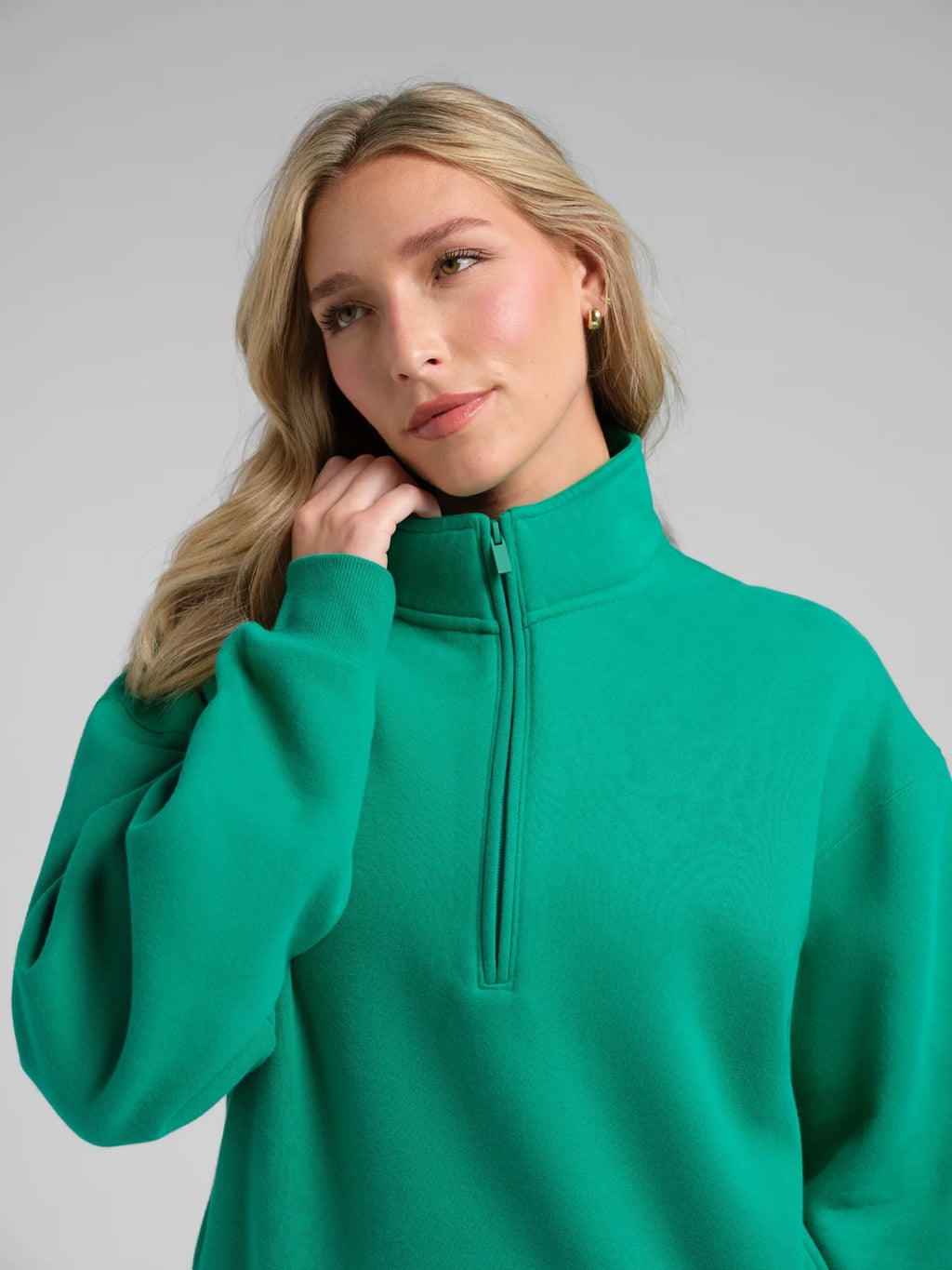 Quarter-Zip Mock Neck Sweatshirt - Green