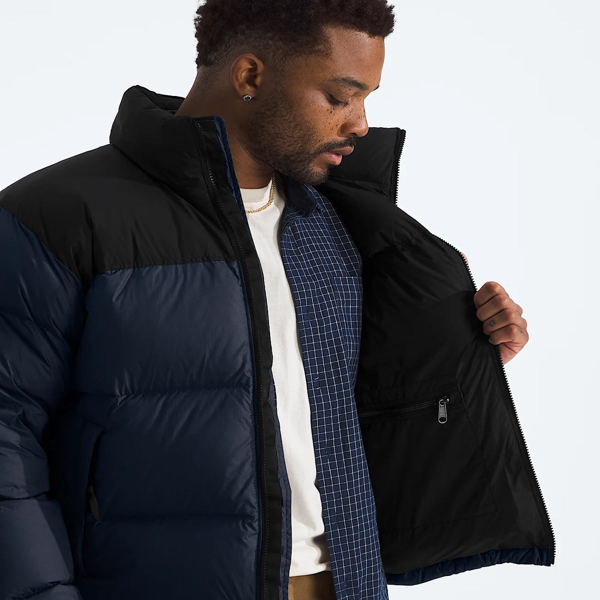 Men's Down Puffer Jacket - Navy and Black