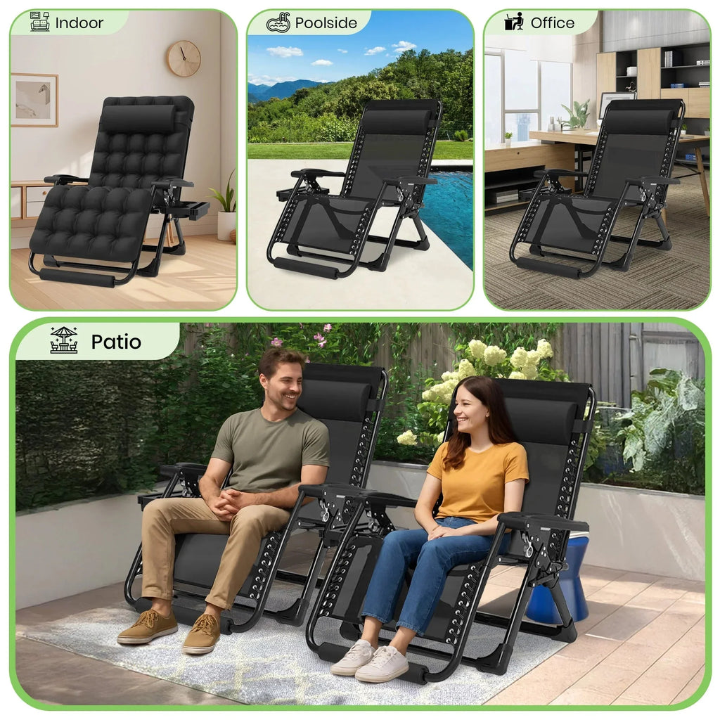 GVDV Zero Gravity Lounge Chair With Cushion And Cup Holder, 31 in D x 33 in W x 45 in H, Black