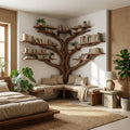 Tree Floating Corner Bookshelf With Corner Bench Lshaped