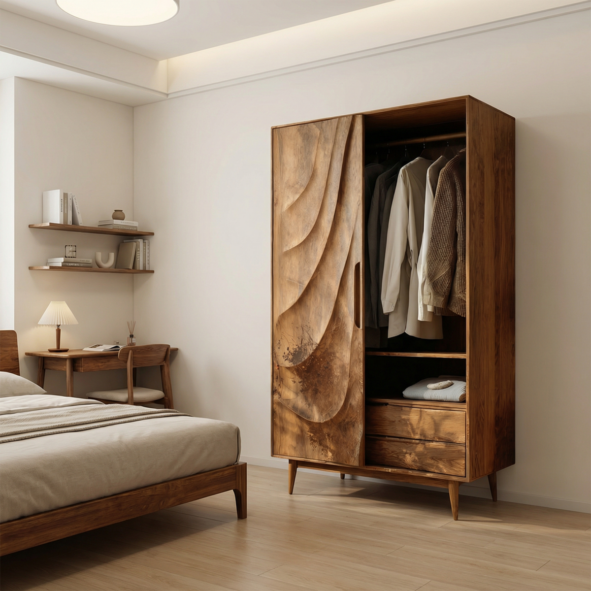 Modern Sculptural Wardrobe With Wave Doors For Bedroom