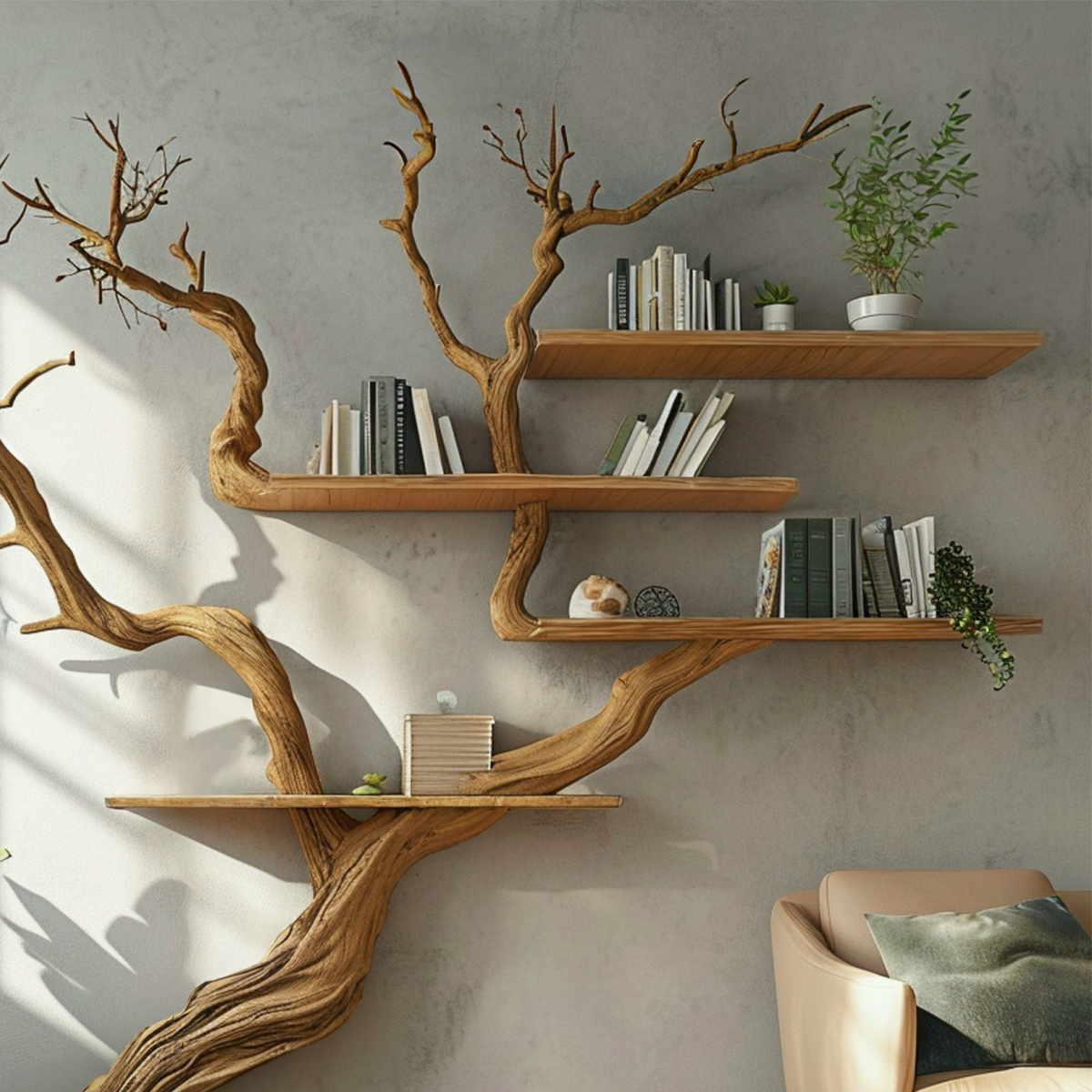 Tree Branch Shelf Wall Mount Bookshelf